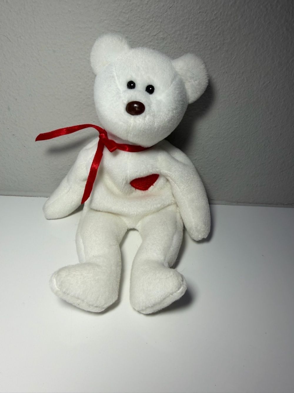 Rare White Valentino Plush Teddy Bear with Red Ribbon and Heart